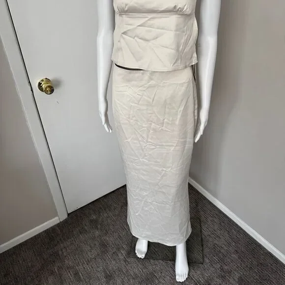 Commense Satin Elegant beige Spaghetti Straps and Bow Detail Maxi Skirt set S - Picture 10 of 15